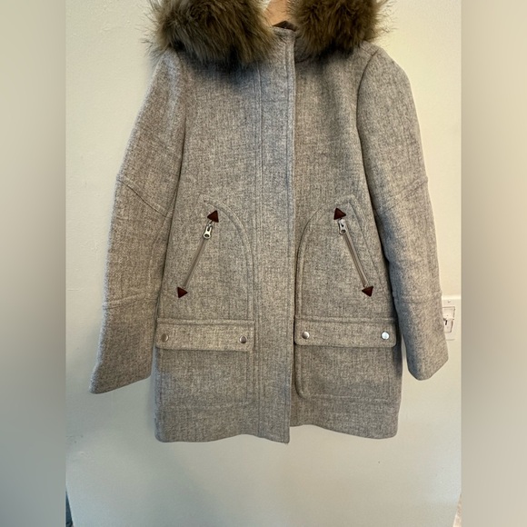 J. Crew Italian Wool Blend Pea Coat faux fur hood size 2 - Picture 2 of 9